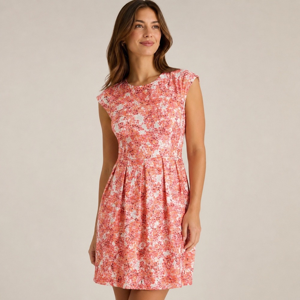 Madewell Women's Mini Size 4 Floral Cap Sleeve Dress Orange Pink Cream